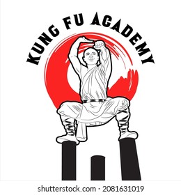 Logo kung fu academy, material art vector illustration 