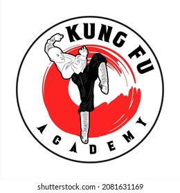 Logo kung fu academy, material art vector illustration 