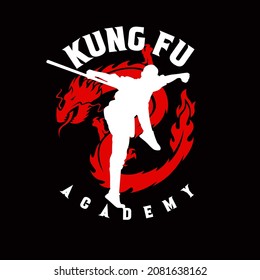 Logo kung fu academy, material art vector illustration 