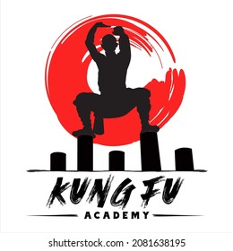 Logo kung fu academy, material art vector illustration 