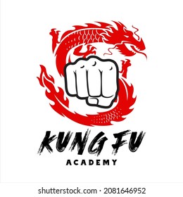 Logo kung fu academy, material art vector illustration 