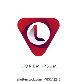 Logo L letter red colored in the triangle shape, Vector design template elements for your application or company identity.