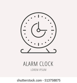 Logo or label alarm clock. Line style logotype. Easy to use  template. Vector abstract sign or emblem.