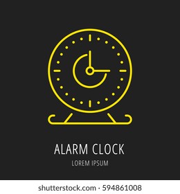 Logo or label alarm clock. Line style logotype. Easy to use alarm clock template. Vector abstract sign or emblem.
