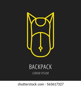 logo or label backpack. Line style logotype. Easy to use business template. Vector abstract sign or emblem.