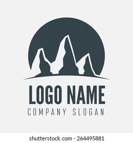 Logo, label, badge, emblem or logotype element with mountains for business, corporation, traveling, camping or web