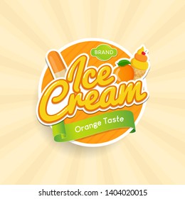 Logo, label and badges of ice cream with strawberry, avocado, chocolate taste delicious. Vector illustration for your design, packaging and advertising