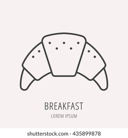 logo or label breakfast. Line style logotype template with croissant. Easy to use business template. Vector abstract logo or emblem.