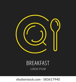 logo or label breakfast. Line style logotype template with elements for tea. Easy to use business template. Vector abstract logo or emblem.
