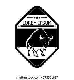Logo, label buffalo, bull . Design badge for your farm, shop, market. Agriculture. Cattle. Fresh and quality meat and milk. Natural product. Logo. Vector illustration