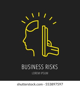 Logo or label business risks. Line style logotype. Easy to use business risks template. Vector abstract sign or emblem.