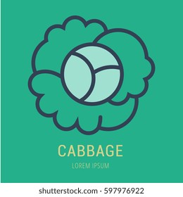 Logo or label cabbage. Line style logotype. Easy to use cabbage template. Vector abstract sign or emblem.