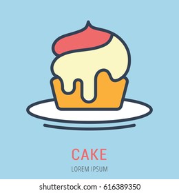 Logo or label cake. Line style logotype. Easy to use cake template. Vector abstract sign or emblem.