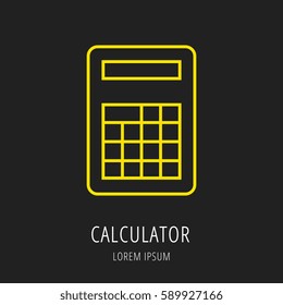 Logo or label calculator . Line style logotype. Easy to use calculator template. Vector abstract sign or emblem.