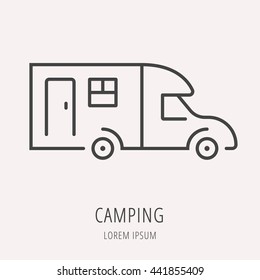 logo or label camp bus. Line style logotype template. Easy to use business template. Vector abstract logo or emblem.