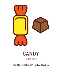 Logo or label candy. Line style logotype. Easy to use candy template. Vector abstract sign or emblem.