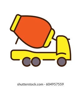 Logo or label cement mixer. Line style logotype. Easy to use cement mixer template. Vector abstract sign or emblem.