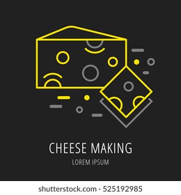logo or label cheese making. Line style logotype  with . Easy to use business template. Vector abstract  or emblem.