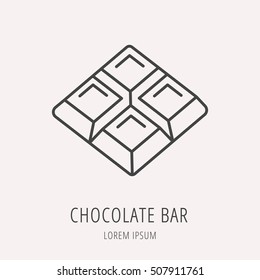 Barra de chocolate con logotipo o etiqueta. Logotipo de estilo de línea. Plantilla fácil de usar. Signo o emblema abstracto del vector.