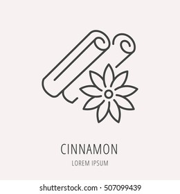 Logo or label cinnamon. Line style logotype. Easy to use  template. Vector abstract sign or emblem.