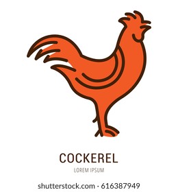 Logo or label cockerel. Line style logotype. Easy to use cockerel template. Vector abstract sign or emblem.