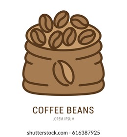 Logo or label coffee beans. Line style logotype. Easy to use coffee beans template. Vector abstract sign or emblem.