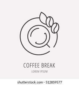 Logo Or Label Coffee Break. Line Style Logotype. Easy To Use  Template. Vector Abstract Sign Or Emblem.