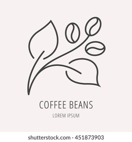 logo or label Coffee. Line style logotype template with coffee beans. Easy to use business template. Vector abstract logo or emblem.