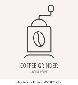 logo or label Coffee. Line style logotype template with coffee grinder. Easy to use business template. Vector abstract logo or emblem.