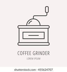 logo or label Coffee. Line style logotype template with coffee grinder. Easy to use business template. Vector abstract logo or emblem.