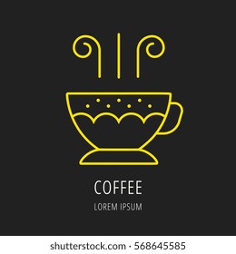 logo or label Coffee. Line style logotype template with coffee cup. Easy to use business template. Vector abstract logo or emblem.