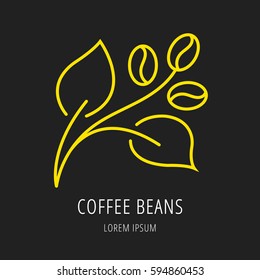 logo or label Coffee. Line style logotype template with coffee beans. Easy to use business template. Vector abstract logo or emblem.