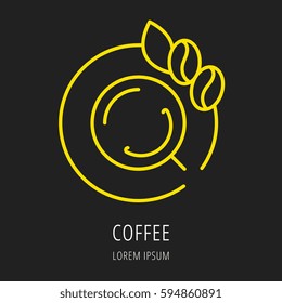 logo or label Coffee. Line style logotype template with coffee break. Easy to use business template. Vector abstract logo or emblem.