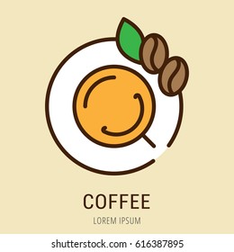 Logo or label coffee. Line style logotype. Easy to use coffee template. Vector abstract sign or emblem.