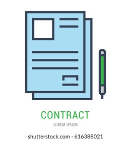 Logo or label contract. Line style logotype. Easy to use contract template. Vector abstract sign or emblem.