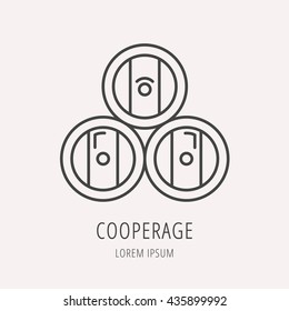 logo or label cooperage. Line style logotype template with barrel. Easy to use business template. Vector abstract logo or emblem.