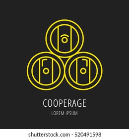 logo or label cooperage. Line style logotype template with barrel. Easy to use business . Vector abstract  or emblem.