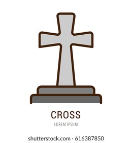 Logo or label cross. Line style logotype. Easy to use cross template. Vector abstract sign or emblem.