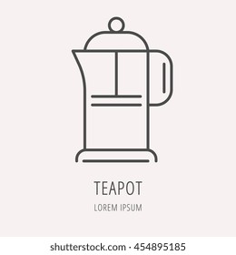 logo or label drink. Line style logotype template with teapot. Easy to use business template. Vector abstract logo or emblem.