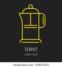 logo or label drink. Line style logotype template with teapot. Easy to use business template. Vector abstract  emblem.