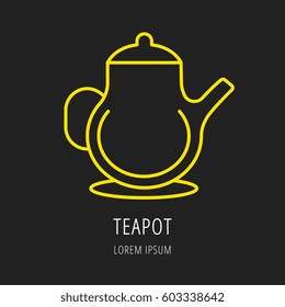 logo or label drink. Line style logotype template with teapot. Easy to use business template. Vector abstract logo or emblem.
