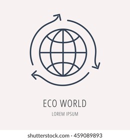 logo or label Eco World. Line style logotype. Easy to use business template. Vector abstract sign or emblem.