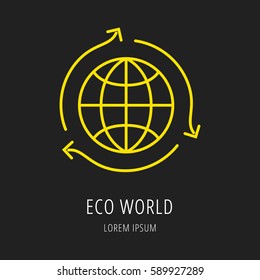 logo or label Eco World. Line style logotype. Easy to use business template. Vector abstract sign or emblem.