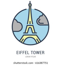 Logo or label eiffel tower. Line style logotype. Easy to use eiffel tower template. Vector abstract sign or emblem.