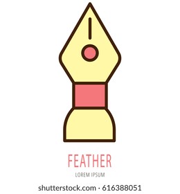 Logo or label feather. Line style logotype. Easy to use feather template. Vector abstract sign or emblem.