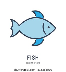 Logo or label fish. Line style logotype. Easy to use fish template. Vector abstract sign or emblem.