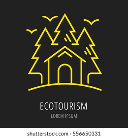 logo or label forest and ecotourism. Line style logotype template. Easy to use business template. Vector abstract logo or emblem.