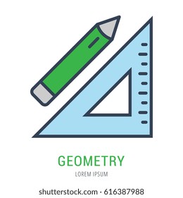 Logo or label geometry. Line style logotype. Easy to use geometry template. Vector abstract sign or emblem.