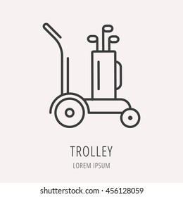 logo or label golf. Line style logotype template with trolley. Easy to use business template. Vector abstract logo or emblem.