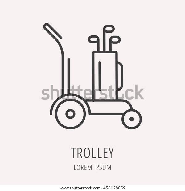 logo or label golf. Line style logotype template\
with trolley. Easy to use business template. Vector abstract logo\
or emblem.